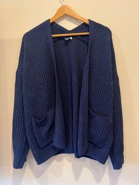 American Eagle Outfitters Navy Open-Front Waffle Knit Cardigan
